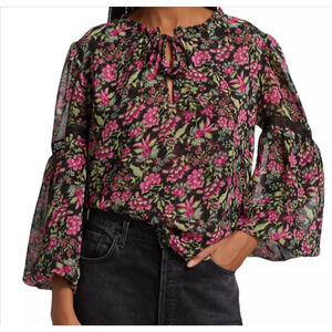 MISA Los Angeles Alicia Pink Floral Flare-Sleeve Floral Blouse Size S 4-8